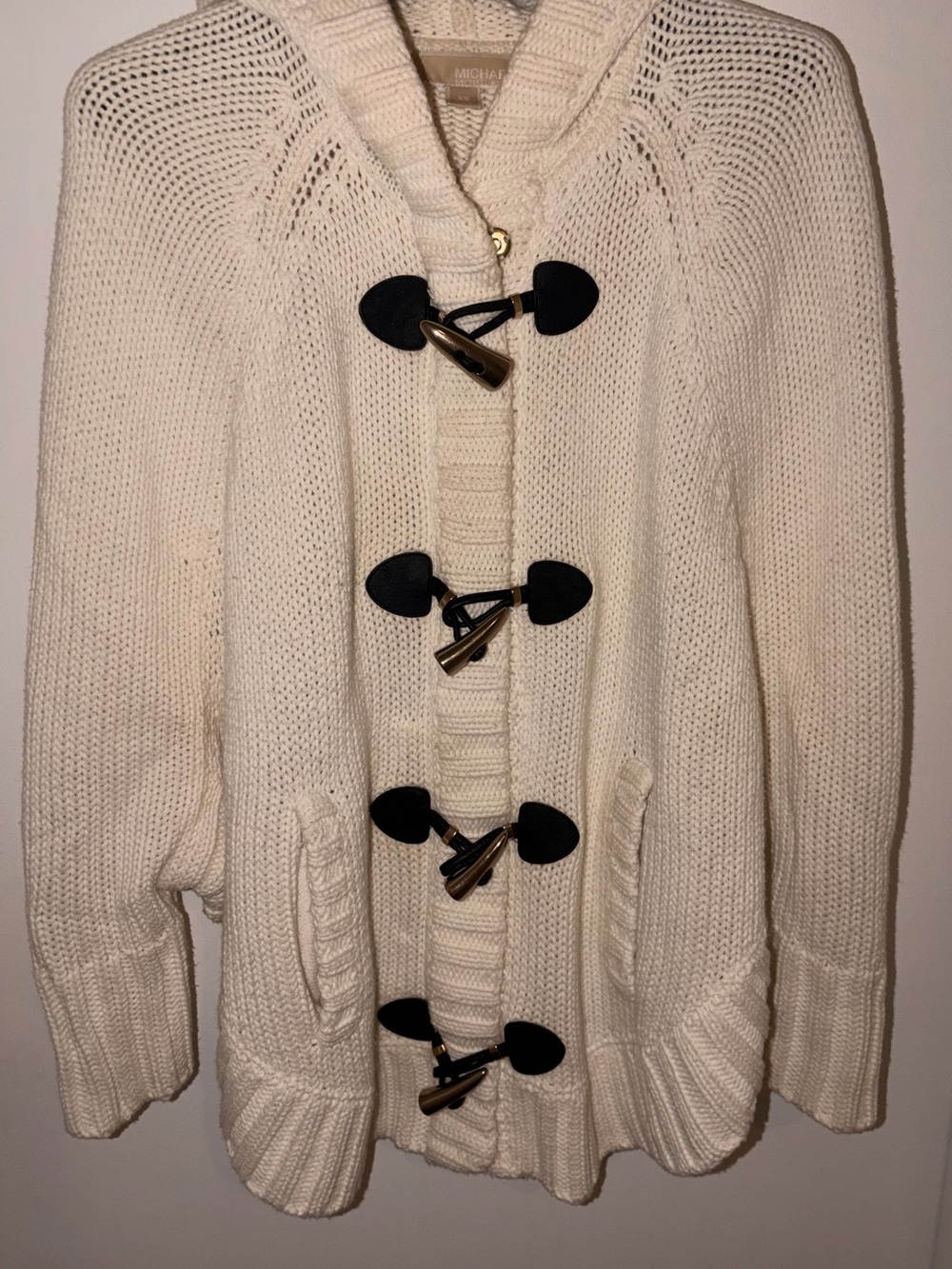 MICHAEL Michael Kors Ivory Knit Toggle Cardigan with Hood